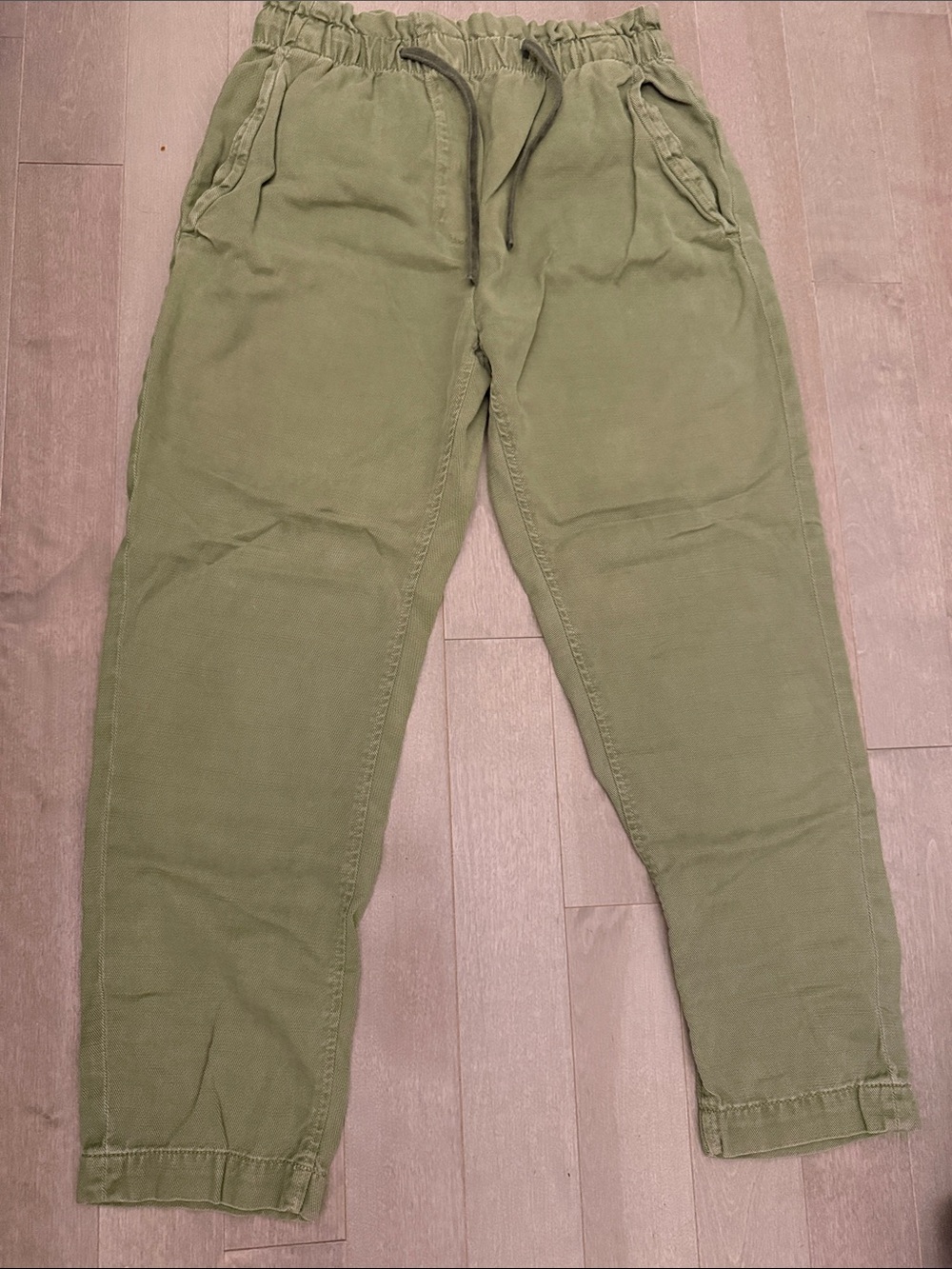 Zara Olive Green Elastic Waist Tapered Pants